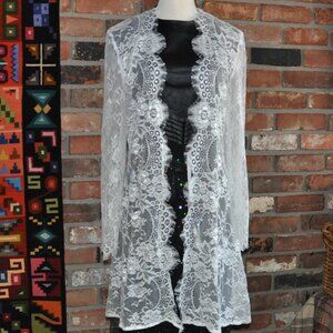 Calla Blanche Ivory White Sheer Lace Robe, Bell Sleeves. New with tags. M